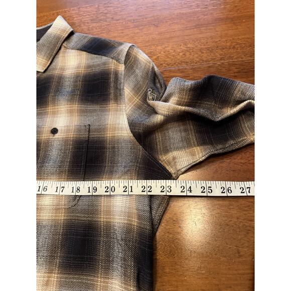 Large Kuhl Button Up Long Sleeve Brown Plaid Shirt Winter Flannel - Picture 10 of 11